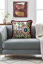 Mediterranean Ceramic Motif Fringed Pillowcase - Colorful Eclectic Burgundy Beige Tassel Throw Pillow Cover - 2