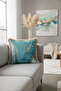 Marble Effect Fringed Pillowcase - Luxury Bohemian Turquoise Gold Color Tassel Throw Pillow Cover