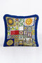 Mediterranean Tile Motif Fringed Pillowcase - Artistic Retro Cobalt Blue Yellow Tassel Throw Pillow Cover - 2