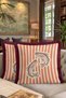 Vintage Fish Illustration Stylish Fringed Pillowcase-River Themed Striped Burgundy Tassel Throw Pillow Cover - 8