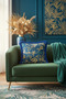 Tropical Leaf Gold Color Fringed Pillowcase-Leopard Floral Midnight Blue Tufted Throw Pillow Cover - 3