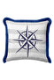 Luxury Compass Motif Fringed Pillowcase - Marine Themed Navy Blue Striped Tassel Throw Pillow Cover
