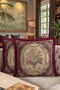 Elegant Floral Motif Fringed Pillowcase - Classic Vintage Burgundy Cream Tasseled Cushion Cover - 8