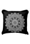 Mandala Motif Fringed Pillowcase - Ethnic Black and White Bohemian Tassel Throw Pillow Cover - 5