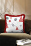 Winter Garden Fringed Pillowcase - Snow Themed Modern Red Gray Tufted Throw Pillow Cover - 4