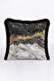 Luxury Marble Look Fringed Pillowcase - Modern Black Gray Gold Color Tufted Throw Pillow Cover - 5