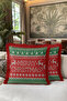Christmas Motif Fringed Pillowcase - Winter Themed Retro Red Green Tassel Throw Pillow Cover - 6
