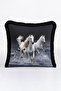 Wild Nature Horse Figured Fringed Pillowcase - Elegant Bohemian Grey Black Tassel Throw Pillow Cover - 5
