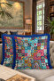 Vibrant Boho Mosaic Fringe Pillowcase - Colorful Eclectic Blue Yellow Tassel Throw Pillow Cover - 8