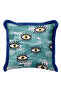 Modern Art Illustrated Fringed Pillowcase - Abstract Eyes Bohemian Blue Tassel Throw Pillow Cover - 4