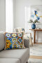 Mediterranean Motif Fringed Pillowcase - Sicilian Themed Eclectic Blue Yellow Tassel Throw Pillow Cover - 3