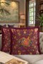 Indian Palace Animal Figured Luxury Fringed Pillow Case-Ethnic Burgundy Gold Color Tassels Throw Pillow Cover - 8