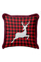 Checkered Deer Figured Fringed Pillowcase - Winter Rustic Burgundy Black Tassel Throw Pillow Cover - 5