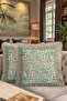 Floral Motif Luxury Fringed Pillowcase-Green Orange Cream Classic Tufted Throw Pillow Cover - 8