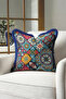 Ethnic Patterned Fringed Pillowcase - Vibrant Bohemian Colorful Blue Edged Tassel Throw Pillow Cover