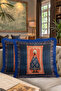 Palace Magnificent Fringed Pillowcase - Artistic Bohemian Navy Blue Orange Tassel Throw Pillow Cover - 8