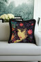 Fringed Pillowcase with Artistic Female Figure - Bohemian Floral Colorful Black Tassel Throw Pillow Cover - 2