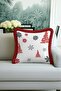 Winter Garden Fringed Pillowcase - Snow Themed Modern Red Gray Tufted Throw Pillow Cover
