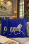 Royal Horse Figured Fringed Pillowcase - Elegant Palace Blue Gold Color Tassel Throw Pillow Cover - 8