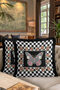 Luxury Checkered Floral Fringed Pillowcase - Bohemian Black Tassel Throw Pillow Cover with Butterfly Figure - 8