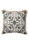 Elegant Palace Motif Luxury Fringed Pillowcase-Antique Floral Detailed Green Cream Tufted Throw Pillow Cover - 2