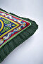 Mediterranean Colors and Sun Motif Fringed Pillowcase - Bohemian Green Cream Tassel Throw Pillow Cover - 7