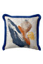 Luxurious Textured Abstract Art Fringed Pillowcase - Timeless Modern Blue Orange Tassel Throw Pillow Cover - 2