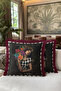 Artistic Portrait Fringed Pillowcase - Luxury Black Burgundy Throw Pillow Cover with Renaissance Effect Tassels - 6