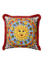 Mediterranean Luxury Fringed Pillowcase - Colorful Bohemian Red Tassel Throw Pillow Cover with Sun Motif - 4