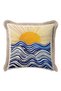 Sun in the Waves Themed Fringed Pillowcase-Marine Themed Beige Color Tassel Throw Pillow Cover - 3