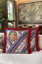 Luxury Fringed Pillowcase with Sun Figure - Classic Mediterranean Retro Red Blue Tassel Throw Pillow Cover - 6