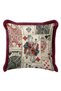 Retro Card Motif Luxury Fringed Pillowcase-Burgundy Ecru Vintage Themed Burgundy Tassel Throw Pillow Case - 2