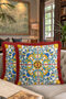 Vintage Mediterranean Tile Fringed Pillowcase-Colorful Floral Palace Elegance Tassels Throw Pillow Cover - 8