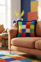 Vibrant Colorful Mosaics Fringed Pillowcase-Geometric Squares Modern Blue Tufted Throw Pillow Cover - 5