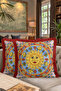 Mediterranean Luxury Fringed Pillowcase - Colorful Bohemian Red Tassel Throw Pillow Cover with Sun Motif - 8
