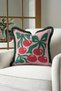 Vintage Cherry Motif Fringed Pillowcase - Green Pink Bohemian Tassel Throw Pillow Cover - 4