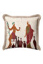 Mythological Figure Fringed Pillowcase - Classic Ancient Themed Retro Burgundy Beige Tassel Throw Pillow Cover - 5