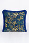 Tropical Leaf Gold Color Fringed Pillowcase-Leopard Floral Midnight Blue Tufted Throw Pillow Cover - 2