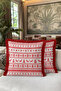 Nordic Winter Motif Fringed Pillowcase-Christmas Themed Red Rustic Tassel Throw Pillow Cover with Deer - 6