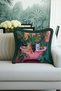 Vintage Cat Themed Fringed Pillowcase - Exotic Plant Bohemian Green Pink Tassel Throw Pillow Cover - 3