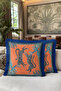 Exotic Leopard Print Fringed Pillowcase - Bohemian Orange Blue Tassel Throw Pillow Cover - 6
