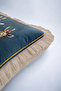 Navy Blue Floor Pillowcase with Giraffe Figure and Fringe - Bohemian Luxury Themed Beige Tassel Throw Pillow Cover - 7