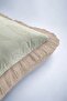Elegant Striped Floral Motif Fringed Pillowcase - Natural Nordic Green Tufted Throw Pillow Cover - 7
