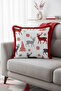 Nordic Deer Figured Fringed Pillowcase-Winter Themed Modern Red Gray Tassels Throw Pillow Cover - 5