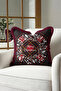 Christmas Plaid Fringed Pillowcase - Winter Rustic Burgundy Throw Pillow Cover with Pine Motif Tassels - 2