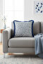 Luxury Striped Floral Motif Fringed Pillowcase - Elegant Blue Gray Modern Tufted Throw Pillow Cover - 5