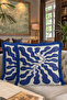 Modern Organic Shapes Fringed Pillowcase - Artistic Blue Edged Retro Tassel Throw Pillow Cover - 8