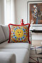 Mediterranean Luxury Fringed Pillowcase - Colorful Bohemian Red Tassel Throw Pillow Cover with Sun Motif - 2