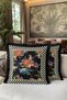 Floral Gold Fringed Pillowcase - Black Eclectic Checkered Tufted Throw Pillow Cover - 6