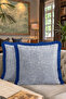 Flawless Blue Satin Luxury Fringed Pillowcase-Elegant Striped Modern Navy Tassel Throw Pillow Cover - 8